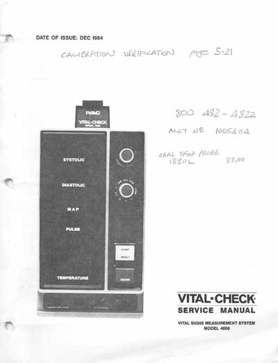 Сервисная инструкция, Service manual на Мониторы Vital Check 4000 (Ivac)