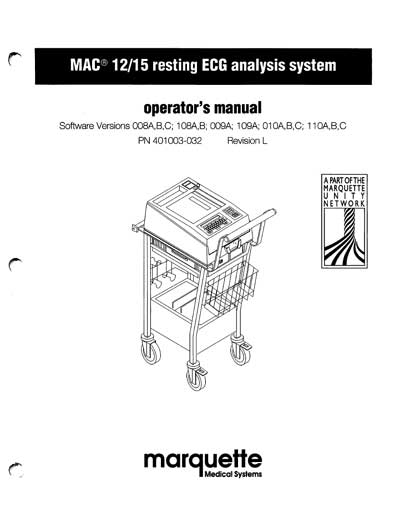 Инструкция по эксплуатации, Operation (Instruction) manual на Диагностика-ЭКГ MAC 12, 15 (Marquette)