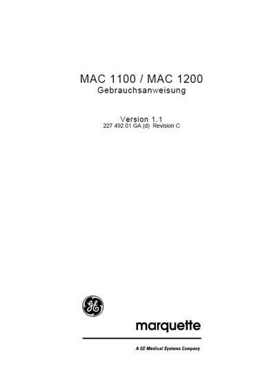 Инструкция по эксплуатации, Operation (Instruction) manual на Диагностика-ЭКГ MAC 1100, 1200 (Marquette)