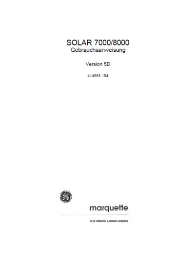 Инструкция оператора Operator manual на Solar 7000,8000 Ver 5D (Marquette) [General Electric]
