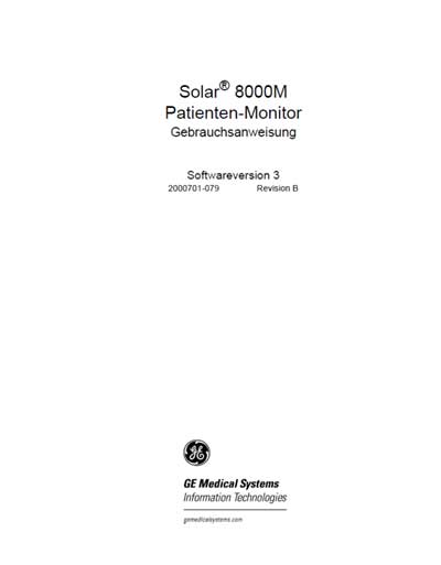 Руководство оператора Operators Guide на Solar 8000M Ver 3 [General Electric]