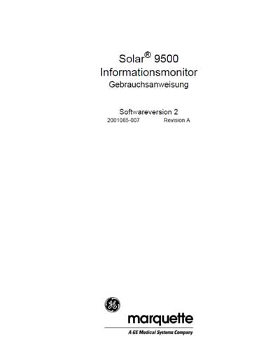 Инструкция пользователя, User manual на Мониторы Solar 9500 Ver 2 Rev A (Marquette)