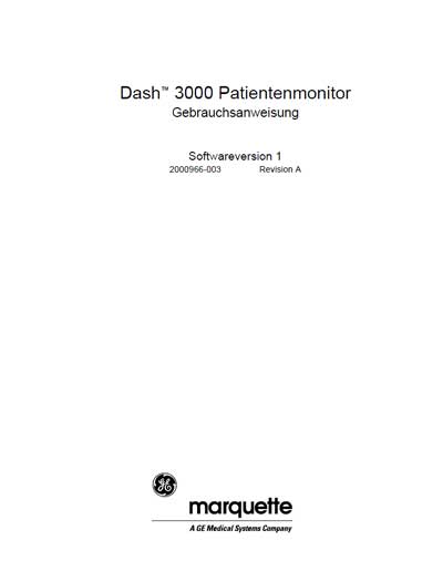 Инструкция пользователя, User manual на Мониторы Dash 3000 Ver 1 (Marquette)