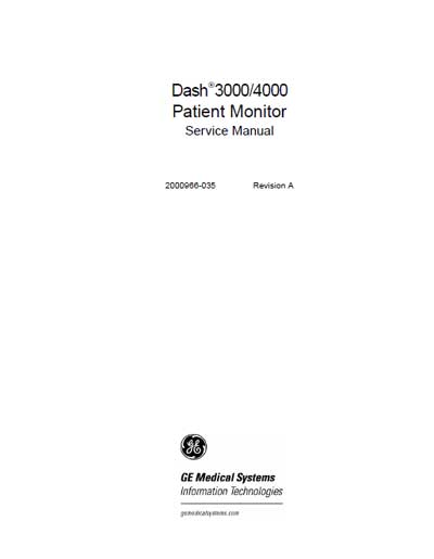 Сервисная инструкция Service manual на Dash 3000/4000 Rev A [General Electric]