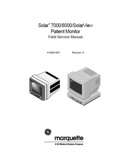 Сервисная инструкция Service manual на Solar 7000,8000,SolarView (Marquette) [General Electric]