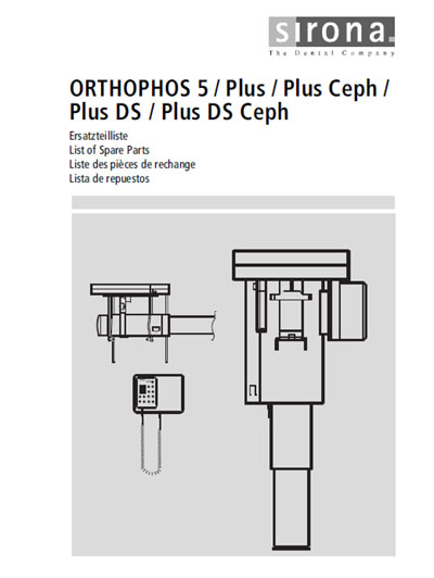 Каталог (элементов, запчастей и пр.), Catalogue, Spare Parts list на Рентген Orthophos 5, Plus, Plus Ceph, Plus DS, Plus DS Ceph