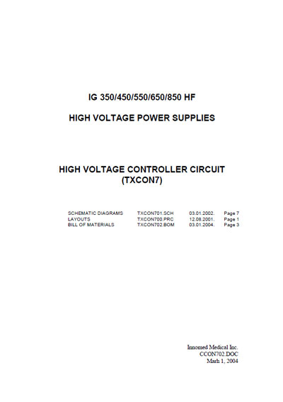 Схема электрическая Electric scheme (circuit) на High voltage controller circuit TXCON7 (CCON702) [Innomed]