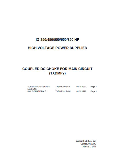 Схема электрическая Electric scheme (circuit) на Coupled dc choke for main circuit TXDMP2 (CDMP201) [Innomed]