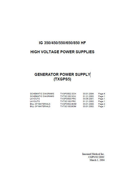 Схема электрическая Electric scheme (circuit) на Generator power supply TXGPS5 (CGPS502) [Innomed]
