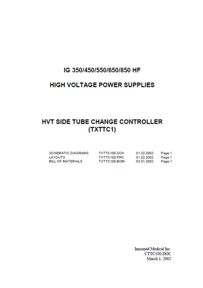 Схема электрическая Electric scheme (circuit) на Hvt side tube change controller TXTTC1 (CTTC100) [Innomed]