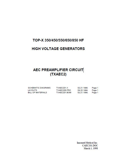 Схема электрическая, Electric scheme (circuit) на Рентген Aec preamplifier circuit TXAEC2 (CAEC201)