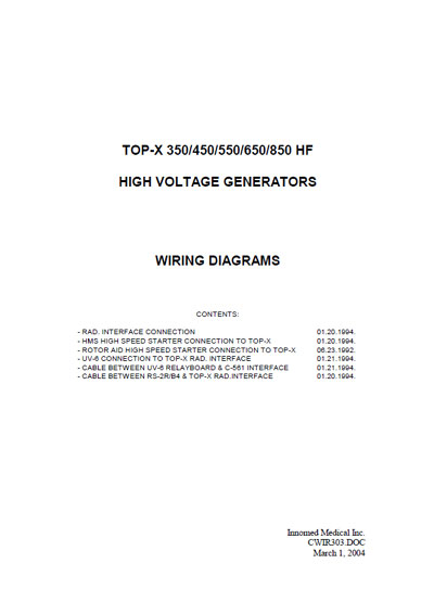 Схема электрическая, Electric scheme (circuit) на Рентген-Генератор TOP-X 350/450/550/650/850 HF Wiring diagrams (CWIR303)