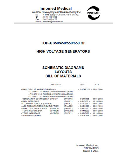 Схема электрическая, Electric scheme (circuit) на Рентген-Генератор TOP-X 350/450/550/650 HF Schematic diagrams
