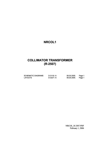 Схема электрическая Electric scheme (circuit) на Collimator transformer NRCOL1 (R-2507) [Innomed]