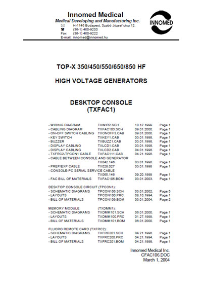 Схема электрическая, Electric scheme (circuit) на Рентген-Генератор TOP-X 350/450/550/650/850 HF High voltage generators (TXFAC1)