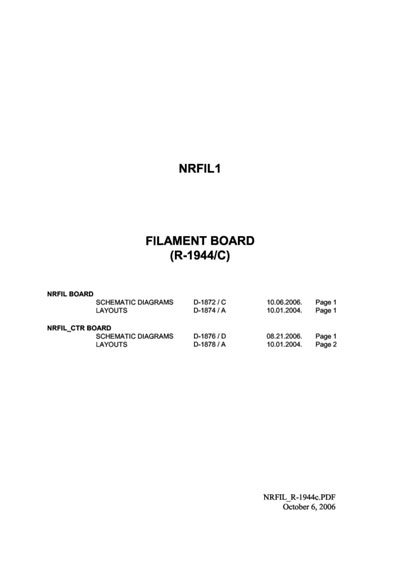Схема электрическая Electric scheme (circuit) на Filament board NRFIL1 (R-1944/C) 2006 [Innomed]