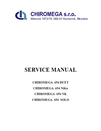 Сервисная инструкция, Service manual на Стоматология Chiromega 654 Duet, NiKa, NK, Solo