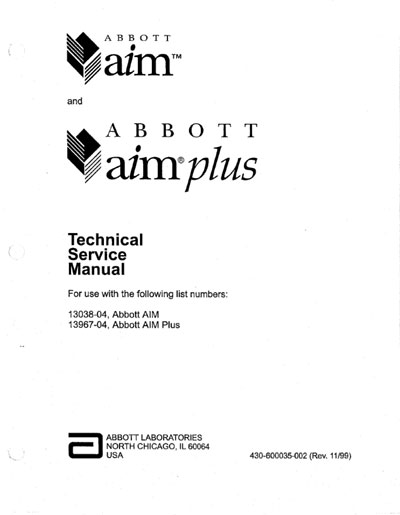 Сервисная инструкция Service manual на Aim, Aim Plus [Abbott]