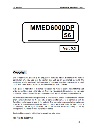 Инструкция оператора Operator manual на MMED6000DP S6 (Medchoice) [Country: China]
