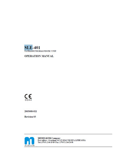 Инструкция по эксплуатации, Operation (Instruction) manual на Диагностика-УЗИ SLE-401 (Medelkom)