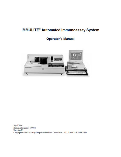 Инструкция оператора, Operator manual на Анализаторы Immulite (April 2004)