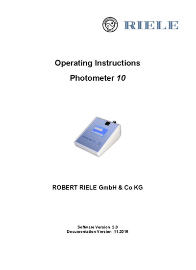 Инструкция по эксплуатации, Operation (Instruction) manual на Анализаторы-Фотометр Photometer 10 (Soft 2.0 11.2016)