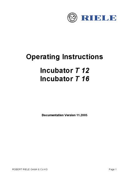 Инструкция по эксплуатации, Operation (Instruction) manual на Инкубатор T 12, T 16 Version 11.2005
