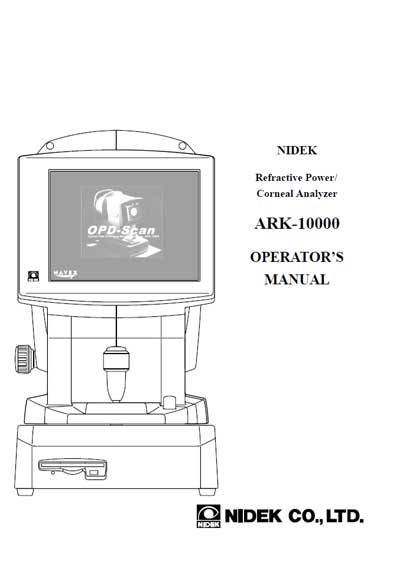 Инструкция оператора, Operator manual на Офтальмология Авторефкератотопограф ARK-10000 Opd-Scan