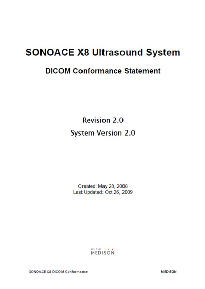 Техническая документация, Technical Documentation/Manual на Диагностика-УЗИ SonoAce X8 DICOM Conformance Statement Rev 2.0