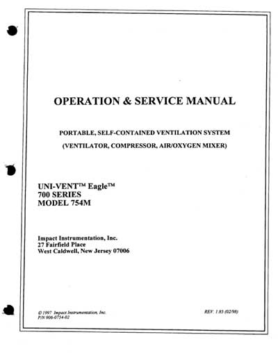 Инструкция по применению и обслуживанию, User and Service manual на ИВЛ-Анестезия IImpact Uni-Vent 754 Eagle Ventilator
