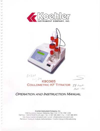 Инструкция по эксплуатации Operation (Instruction) manual на Coulometric KF titrator K90365 (Koehler) [---]