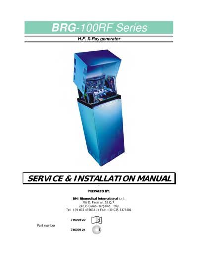 Инструкция по установке и обслуживанию, Servise and Installation manual на Рентген-Генератор BRG-100RF