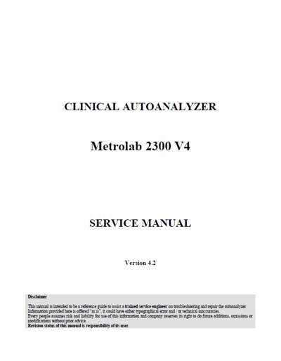 Сервисная инструкция, Service manual на Анализаторы Metrolab 2300 V4