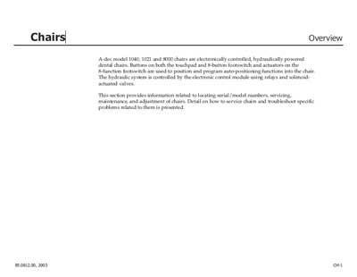 Сервисная инструкция Service manual на Стоматологическое кресло Chair 1040, 1021, 8000 [A-dec]