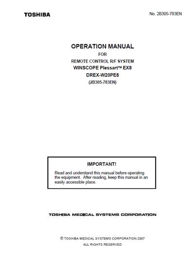 Инструкция по эксплуатации Operation (Instruction) manual на Winscope Plessart EX8 DREX-W20PE8 (Remote control R/F system) [Toshiba]