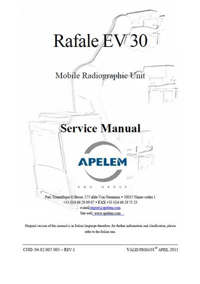 Сервисная инструкция, Service manual на Рентген Rafale EV 30