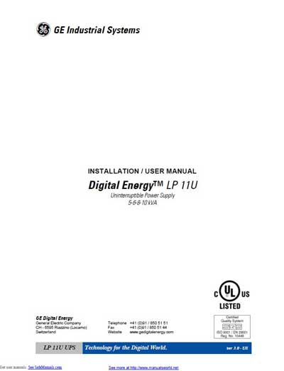 Инструкция по монтажу и эксплуатации Installation and operation на UPS LP 11U [General Electric]