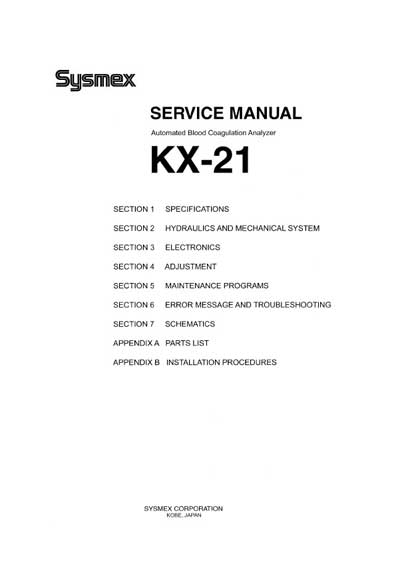 Сервисная инструкция Service manual на KX-21 1998-1999 [Sysmex]