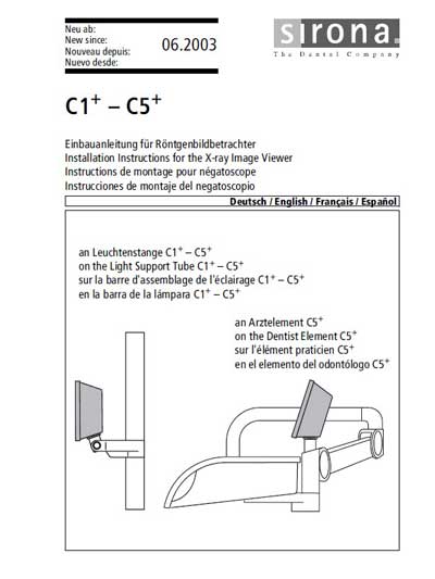Инструкция по монтажу Installation instructions на C1+ - C5+ X-Ray Film Viewer [Sirona]