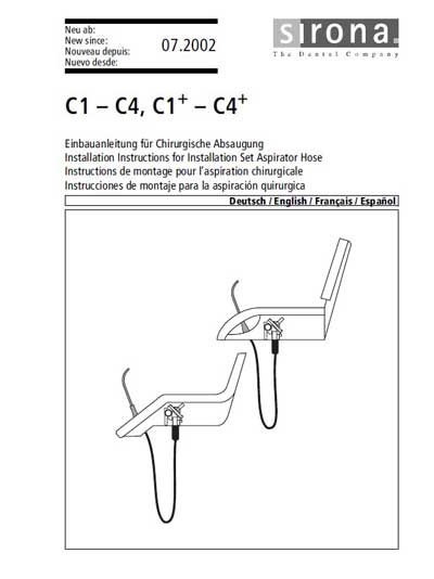 Инструкция по монтажу Installation instructions на C1 - C4, C1+ - C4+ Aspirator Hose Set [Sirona]