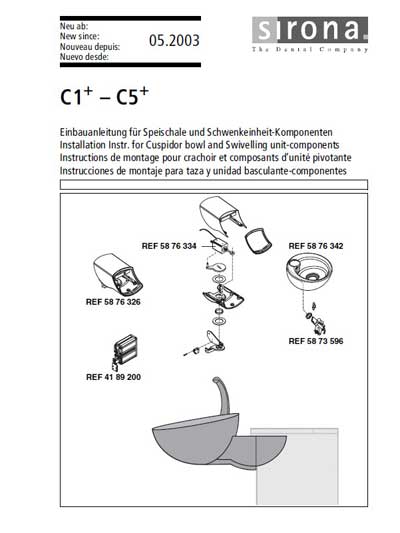 Инструкция по монтажу Installation instructions на C1+ - C5+ Cuspidor Bowl [Sirona]