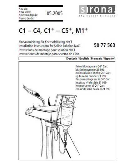 Инструкция по монтажу, Installation instructions на Стоматология C1 - C4, C1+ - C5+, M1+ Saline Solution