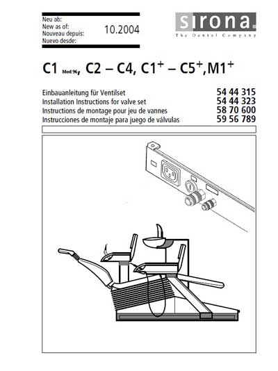 Инструкция по монтажу, Installation instructions на Стоматология C1 - C4, C1+ - C5+, M1+ Valve Set