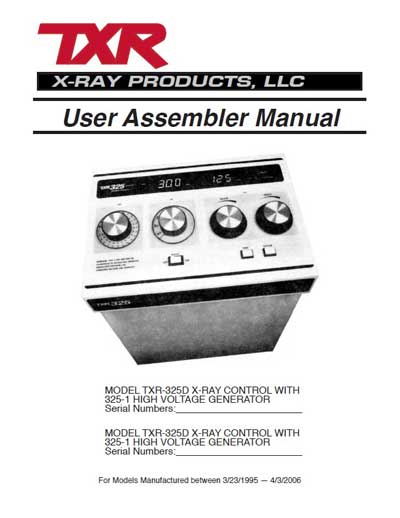 Техническое руководство, Technical manual на Рентген TXR 325 X-Ray (1995-2006)