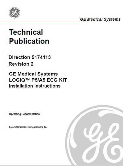 Инструкция по установке Installation Manual на Logiq P5/A5 ECG Kit Rev.2 [General Electric]