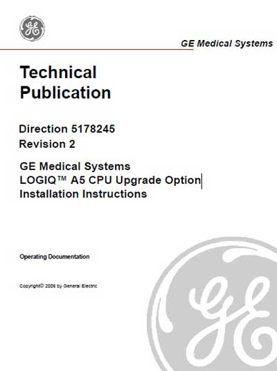 Инструкция по установке, Installation Manual на Диагностика-УЗИ Logiq A5 CPU Upgrade Option