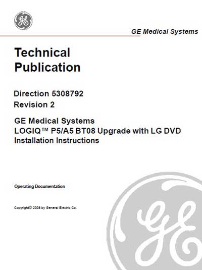 Инструкция по установке Installation Manual на Logiq P5/A5 BT08 Upgrade with LG DVD [General Electric]