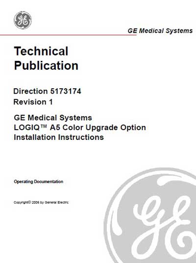 Инструкция по установке, Installation Manual на Диагностика-УЗИ Logiq A5 Color Upgrade Option