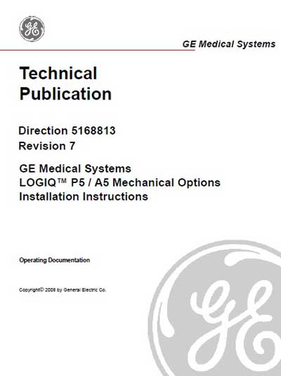 Инструкция по установке, Installation Manual на Диагностика-УЗИ Logiq P5/A5 Mechanical Options Rev.7