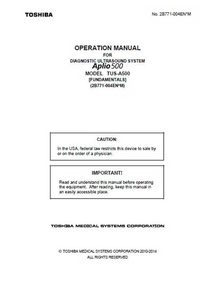 Инструкция по эксплуатации Operation (Instruction) manual на Aplio 500 (TUS-A500) [Toshiba]
